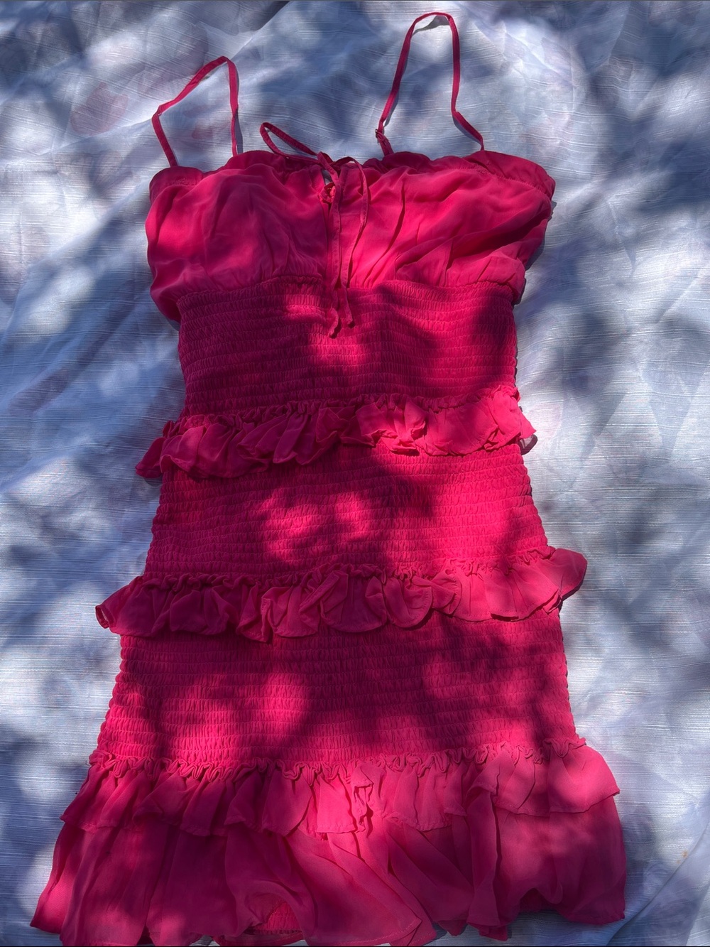 Que Hot Pink Ruffle Smocked Mini Dress